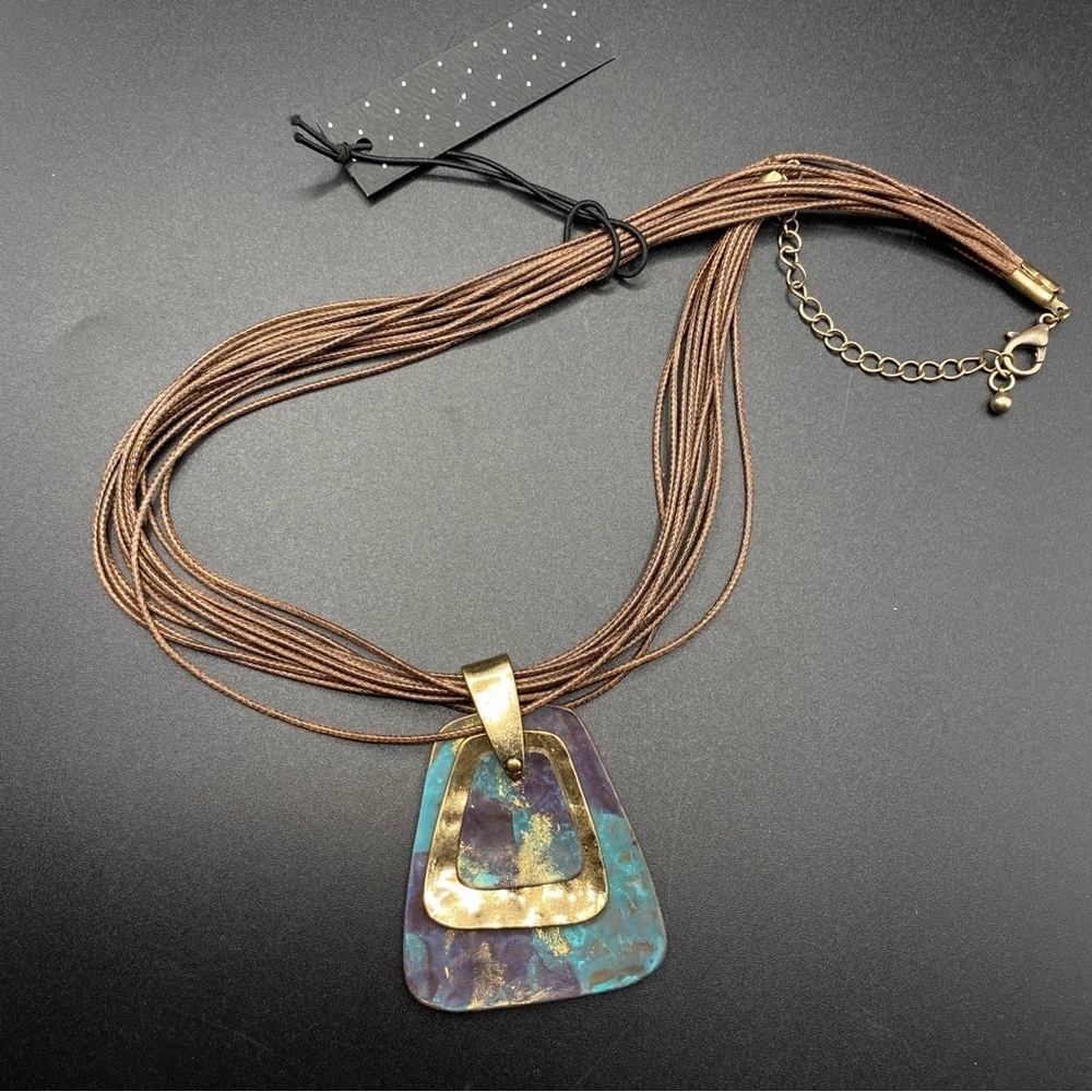 Copper Mixed Metals Statement Necklace On Brown Multi-Strand Cording NWT